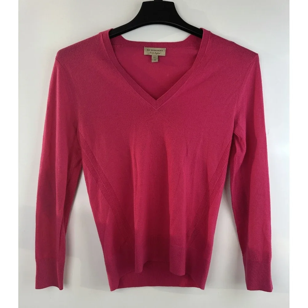 Burberry London Cashmere Sweater Pink Nova Check Elbow Patch XS Luxury Designer - Picture 3 of 16